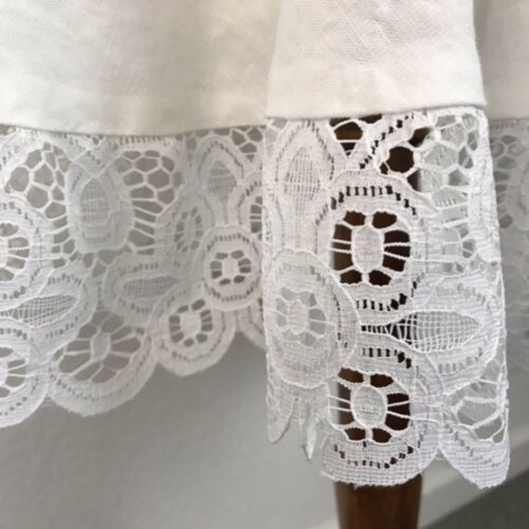 Maggy London Petites Dress Linen Tiered Lace Lined - Picture 6 of 7